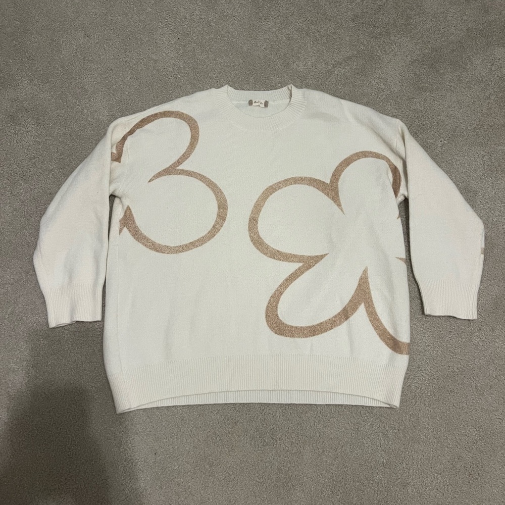 Altar'd State Cream Crewneck Sweater with Abstract Brown Design